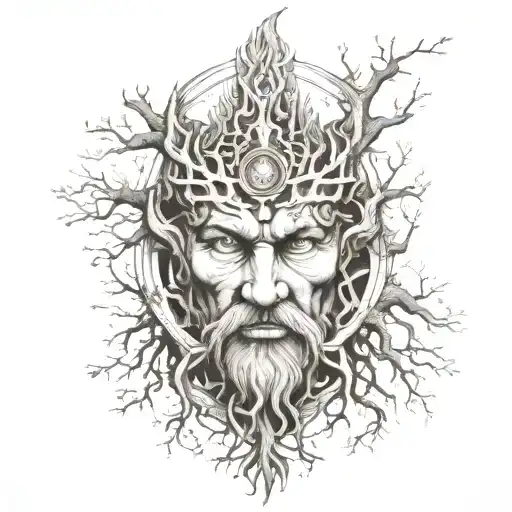 erdtree with Odin's eyes on it with the roots going down the arm  tattoo design idea