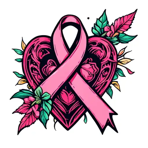 breast cancer awareness ribbon intertwined hearts tattoo design idea
