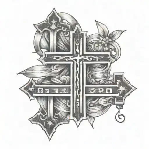 cross with roman numeral birth dates of 2 people tattoo design idea