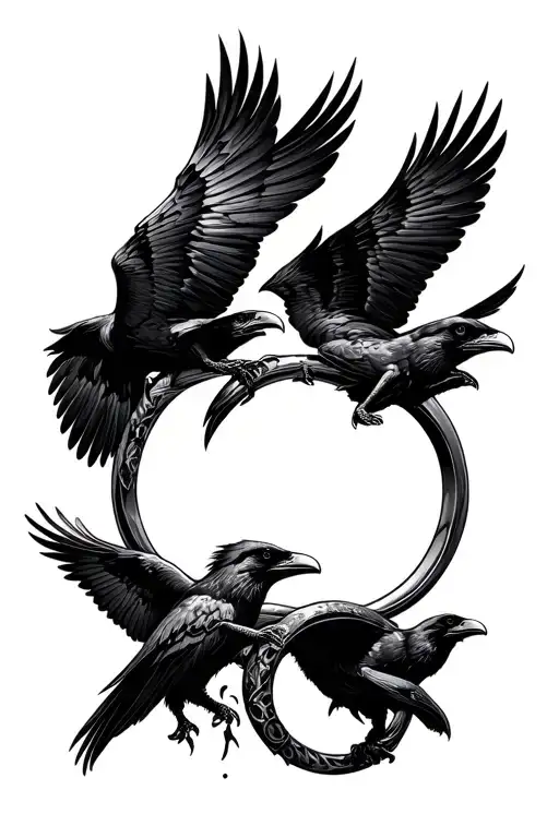 Rings with ravens flying out of them tattoo design idea