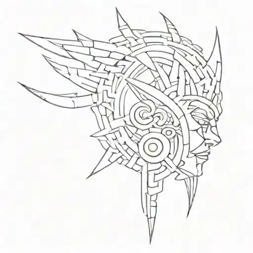 draw a sketch in the style of cybersigilism tribal neotribal, without faces of people and objects, only abstraction in the style of tribal tattoo design idea