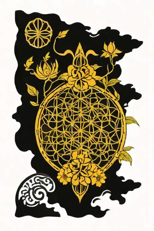 Number 3, flower of life, viking patterns, tengri, cannabis, psilocybin mushroom, warrior axe, tattoo design idea