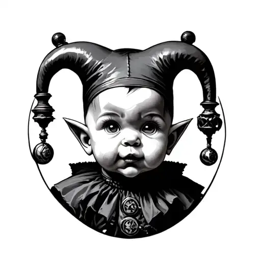 evil jester baby steampunk tattoo design idea