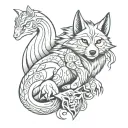 wolf, sloth, dragon tattoo design idea