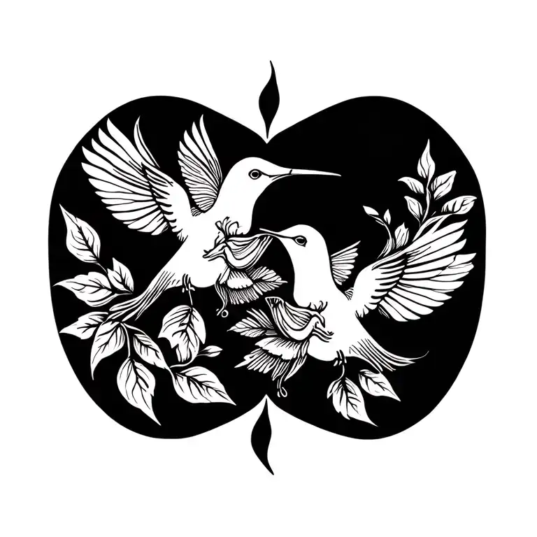 two humming bird with flowers tattoo design idea