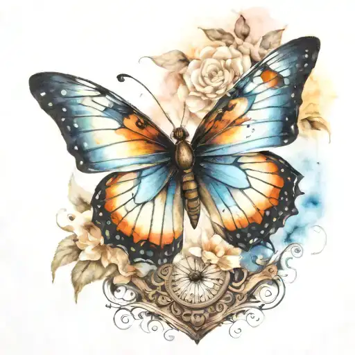 A realistic butterfly with insurance-related symbols like a shield or scales of justice incorporated into the design tattoo design idea