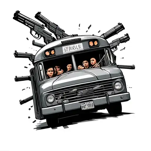 struggle bus with guns coming from the windows tattoo design idea