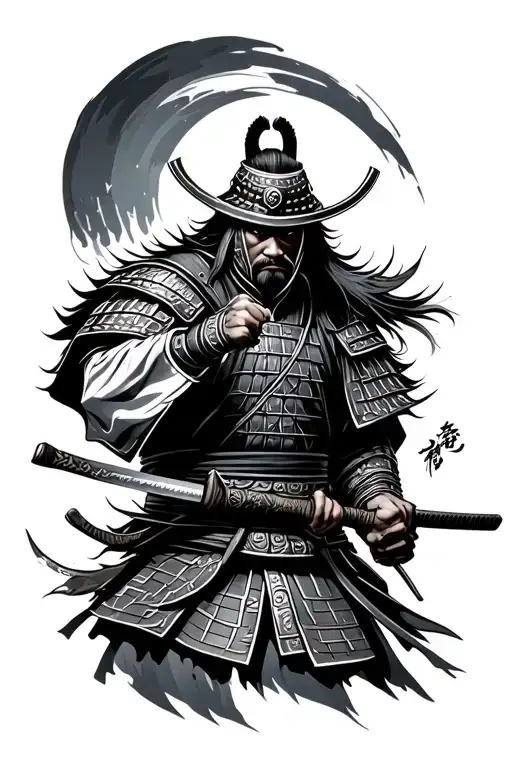 samurai warrior wielding tattoo design idea