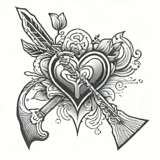 bow and heart arrow tattoo design idea