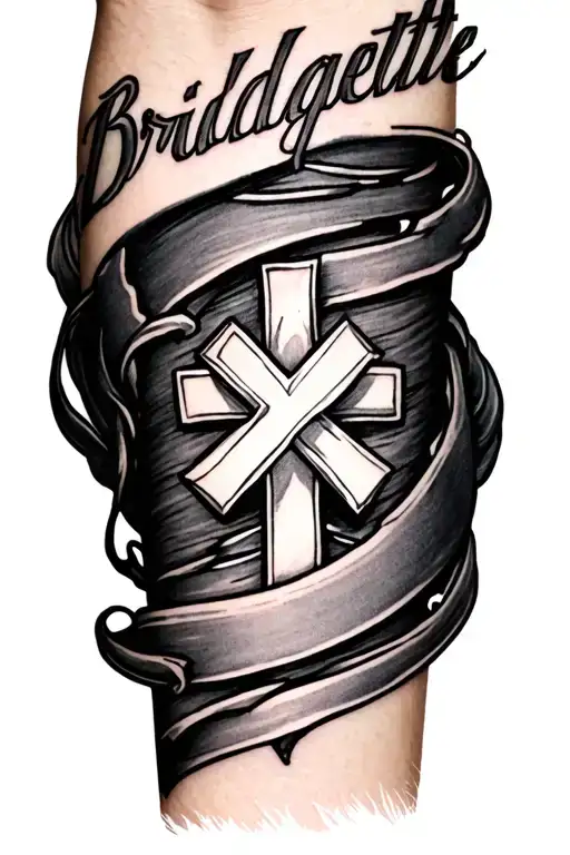 the word "Bridgette" with crosses on the forearm tattoo tattoo design idea