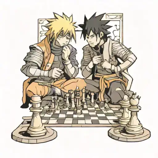 Naruto and Sasuke playing chess tattoo design idea