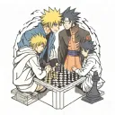 Naruto and Sasuke playing chess tattoo design idea