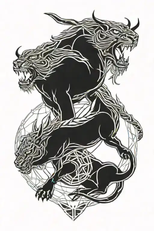 The devil puma and capricorn stand together and show their strength tattoo design idea