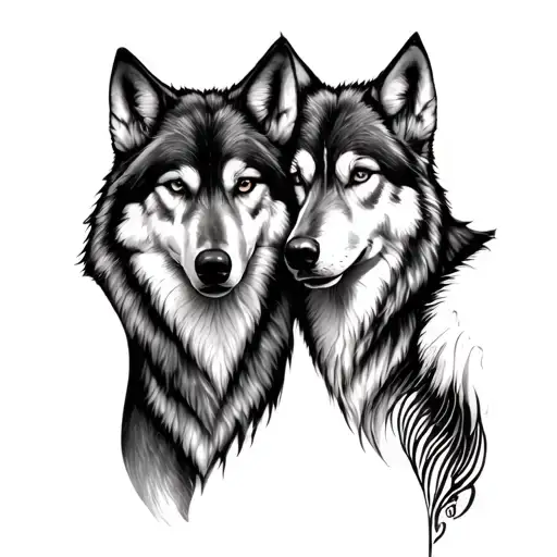 wolf couple who love each other tattoo design idea