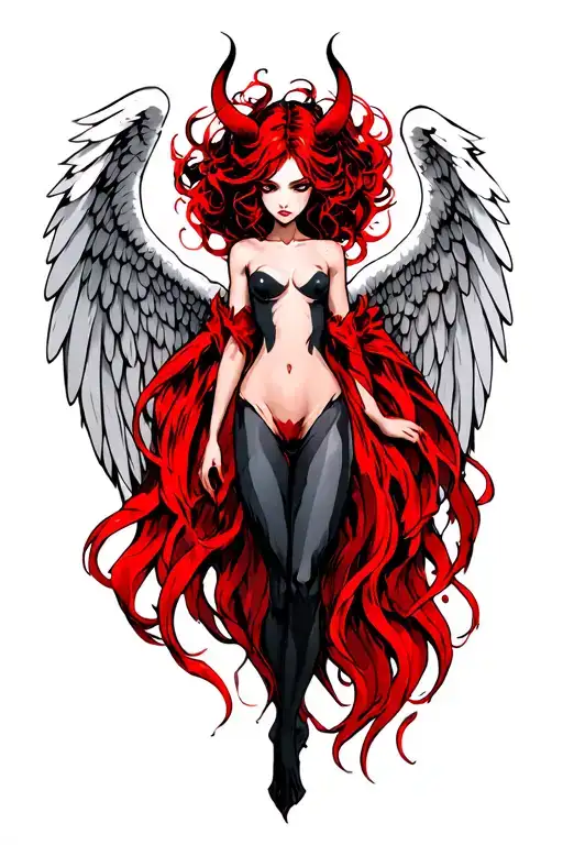 angel wings but devil body tattoo design idea