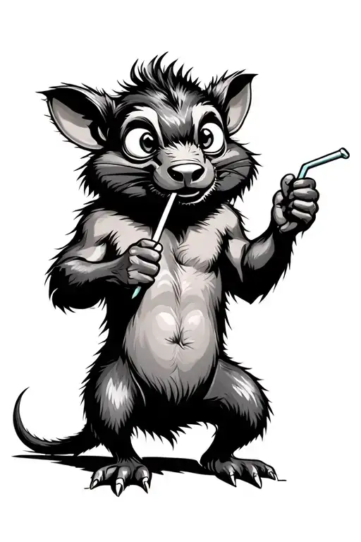 Tasmanian devil with bugged out eyes spinning his bottom half while holding a straw tattoo design idea