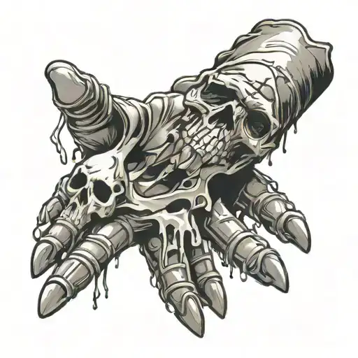 ripped glove with skull hand tattoo design idea