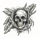 ripped glove with skull hand tattoo design idea