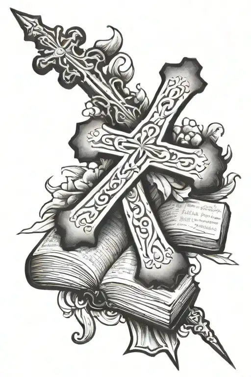 Cross with the Bible vers Mathew 5:41 tattoo design idea