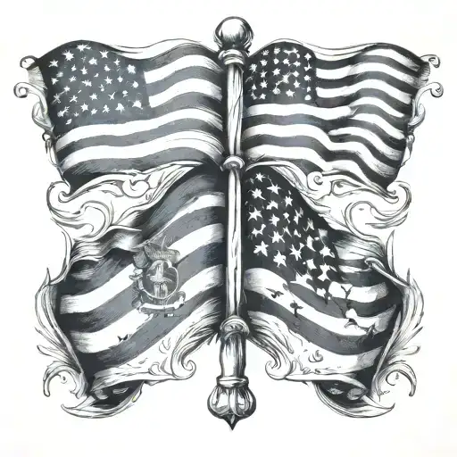 flags crossing one side checkered, other side army tattoo design idea