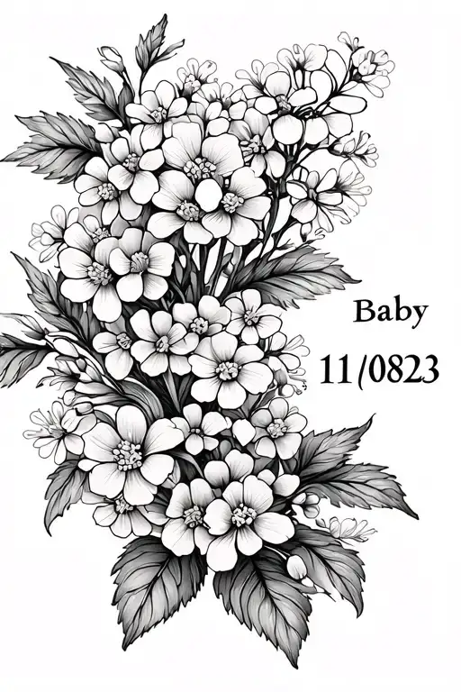 baby breath flowers spine tattoo with date 11/08/23 included fine line tattoo design idea
