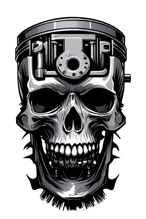 diesel pistons and turbo skull with black metal tattoo design idea