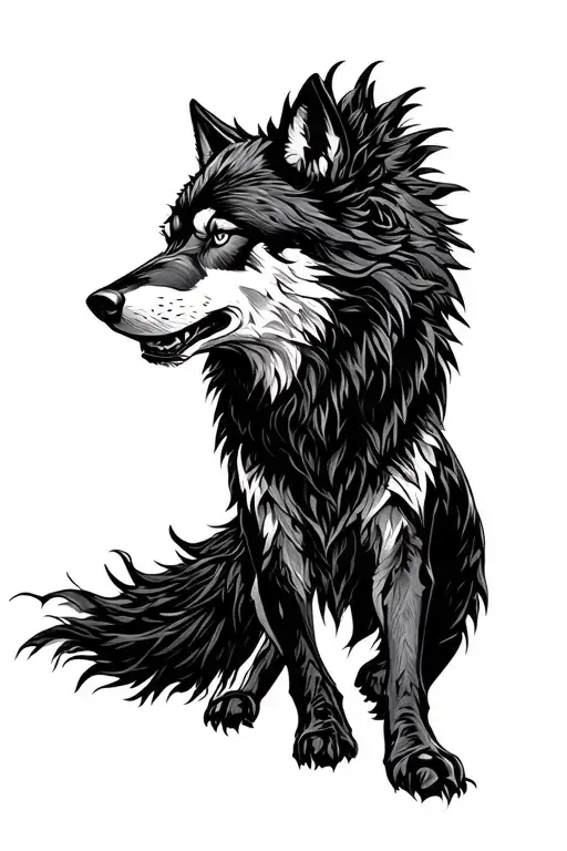 fenrir Black wolf walking tattoo design idea