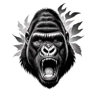 Gorilla roaring with smokey eyes like fire leaves in background tattoo design idea