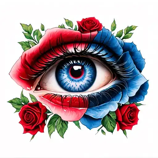 deftones ohms eyes with red and blue roses behind it  tattoo design idea