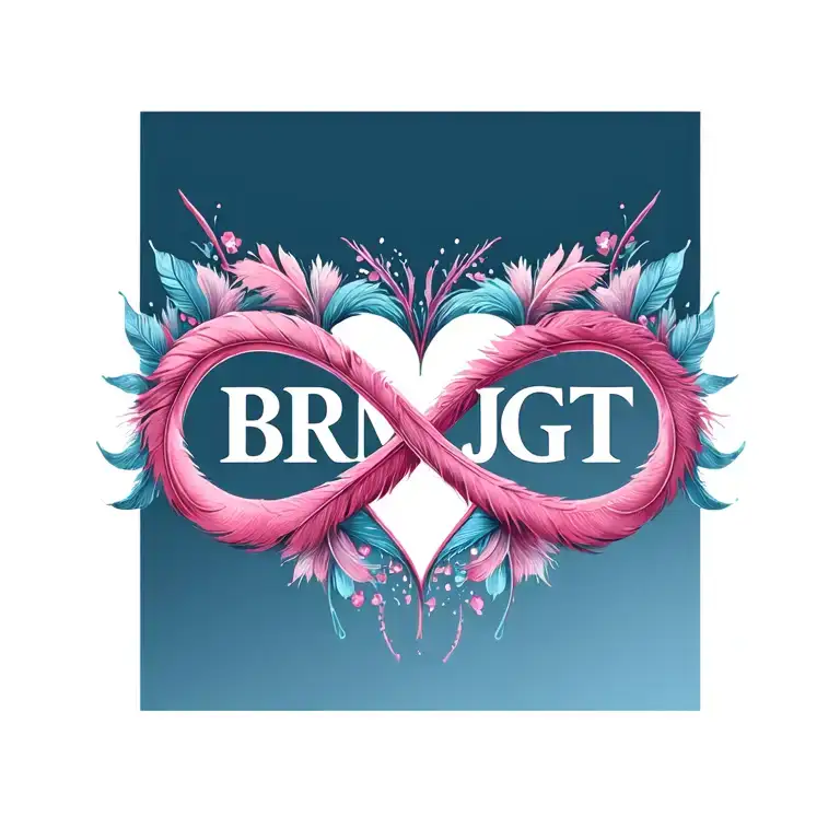 "BRMJGT"  letters incorporated in forming infinity symbol heart feathers tattoo design idea