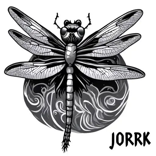 dragon fly with the name jorrik in it tattoo design idea
