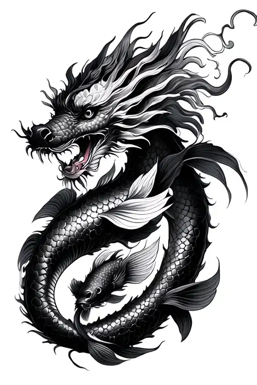 chinese dragon and three koi fish tattoo design idea