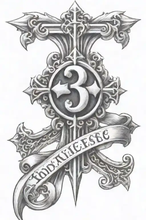 The number 3 is near a Gothic cross tattoo tattoo design idea