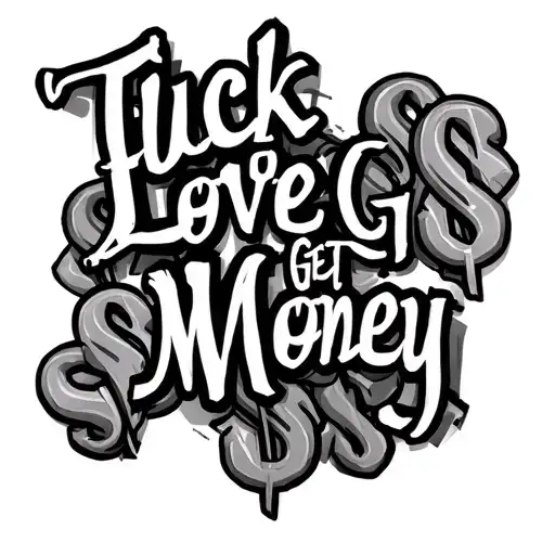 "Fuck Love Get Money" dollar signs tattoo design idea