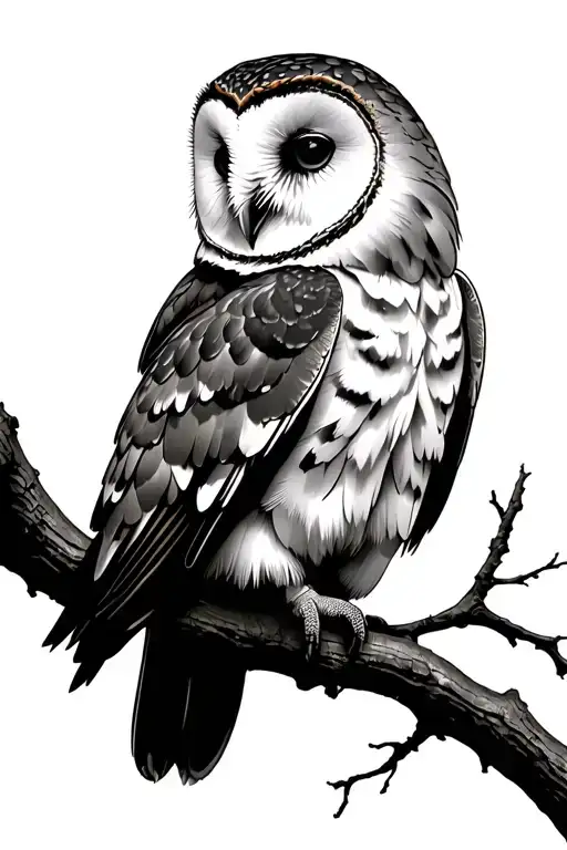 barn owl perched on a branch wrapped tattoo design idea