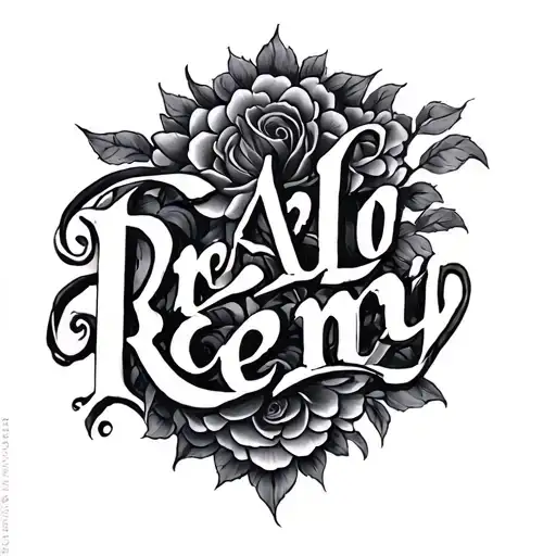 writing of the names "Arlo" and "Remy", fine art  tattoo design idea