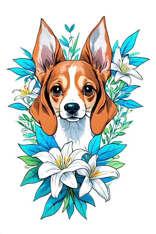 beagel and blue lilly tattoo design idea