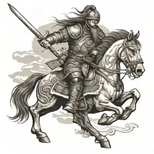 Mongolian Warrior battle scene tattoo design idea