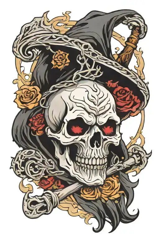 grim reaper head surrounded by mist tattoo design idea