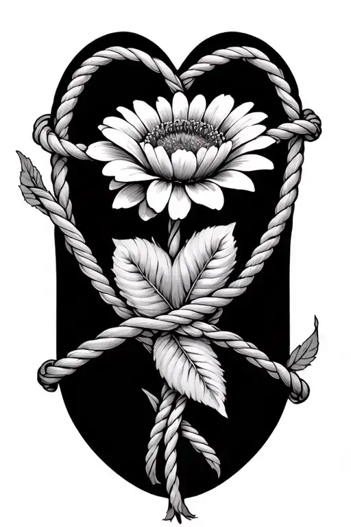 February flower , october flower, cross, 2 hearts with 3 strands of rope braided  tattoo design idea