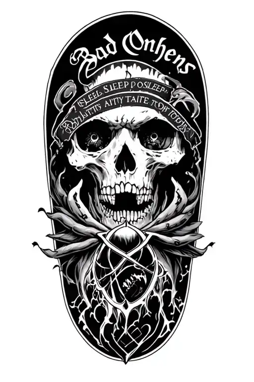 arm sleeve tattoo , black colours and shading using these bands "bad omens" "sleep token" and "amity affliction" tattoo design idea