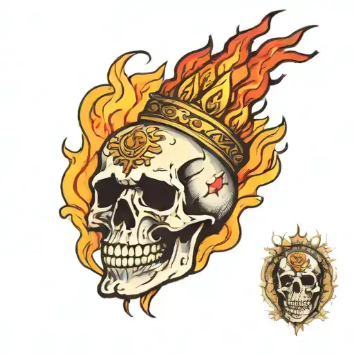 skull, half ice, half fire, the emperor tarot style tattoo design idea