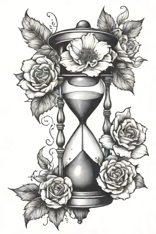 an hourglass being stopped by a flower tattoo design idea