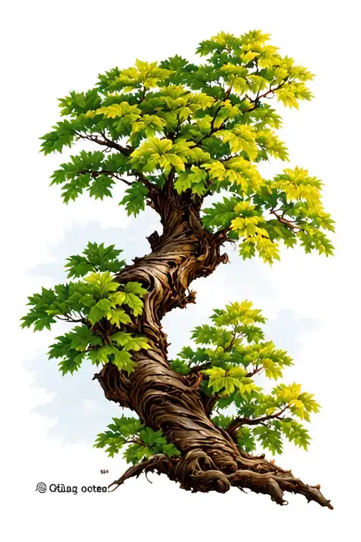 small twisted cottonwood tree w leaves tattoo design idea