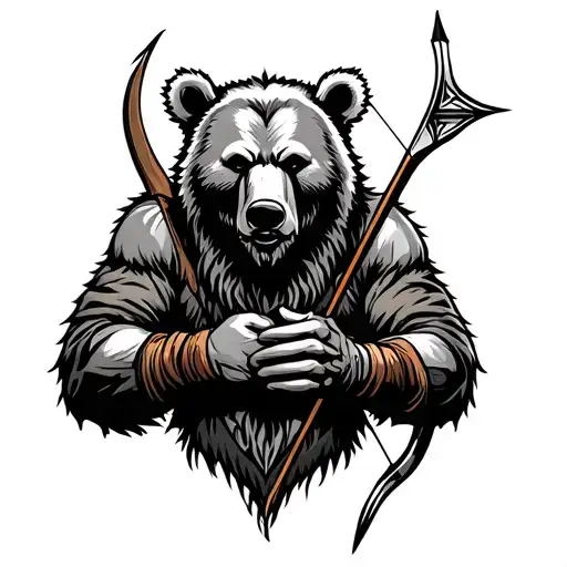mountain man with bear head holding bow and arrow  tattoo design idea
