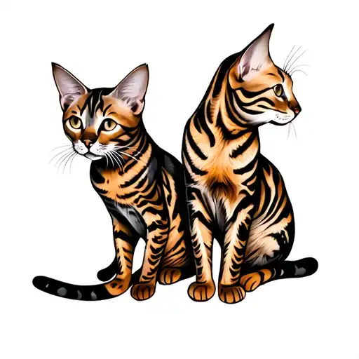 2 bengal cats sitting tattoo design idea