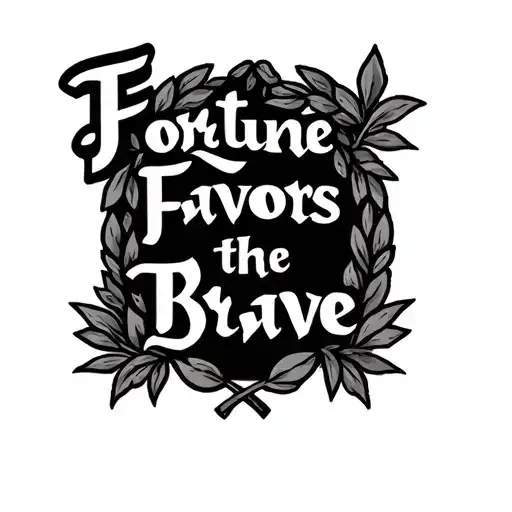 battle of Thermopylae with the words in cursive fortune favors the brave/bold in Latin above it within a laurel tattoo design idea