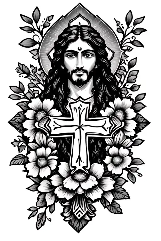 Sabi Roshan in Nepali Language then after that down Cross sign and down bf sign and down jesus best flower tatto tattoo design idea