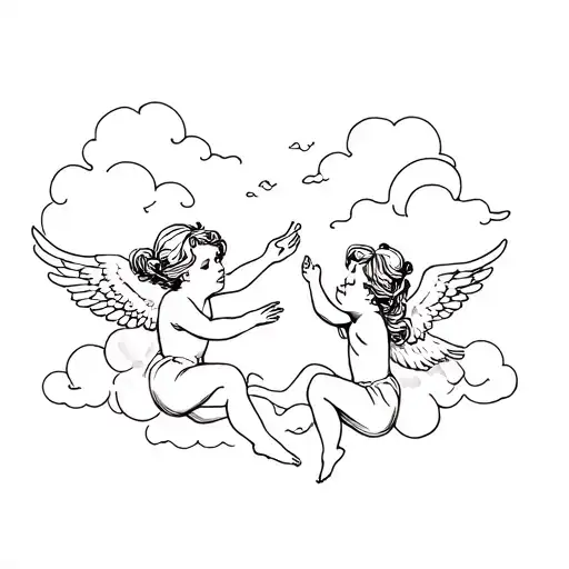 two black little girls as baby angel cherubs playing in the clouds tattoo design idea
