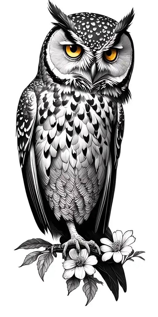 owl, dear, queen of the night flower, allot of flowers  tattoo design idea